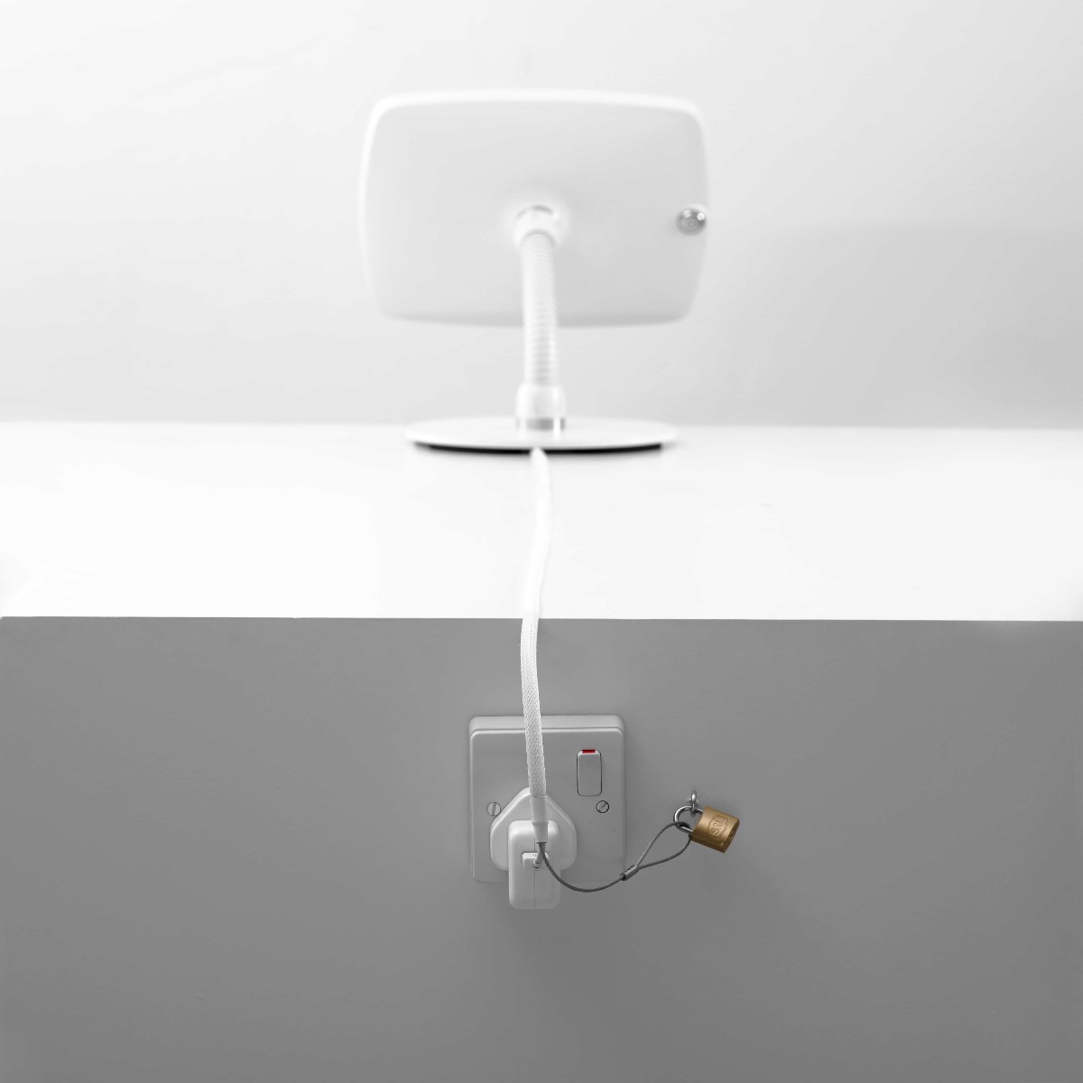 Bouncepad Counter Flex tablet kiosk met vaste voet en zwanenhals