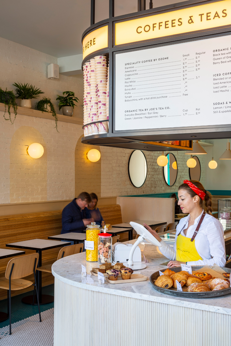 Bouncepad Counter Flex tablet kiosk met vaste voet en zwanenhals