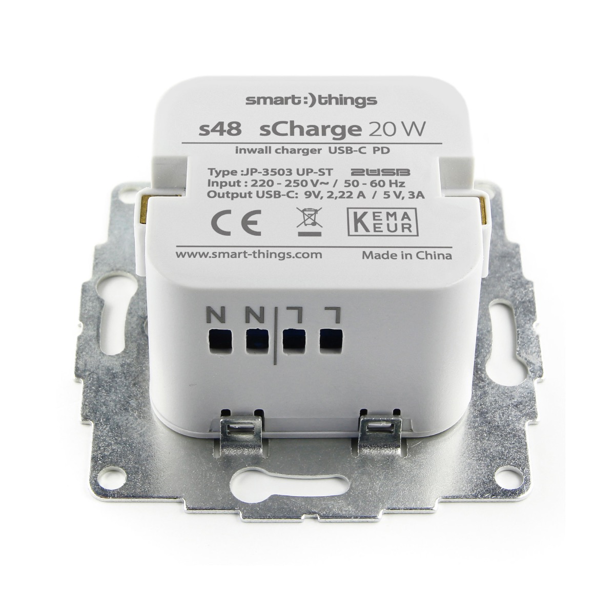 Wandcontactdoos voor inbouw doos met USB-C input 20W | sCharge s48 C